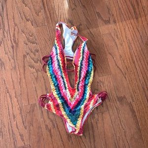 Multicolored sexy one piece bathing suit